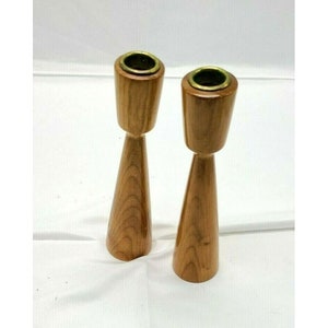 Set of 2 Wood Candle Holders House of Myrtle wood USA  8”