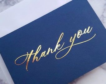 Navy Foiled Thank You Folded Card | 10 Pack | Thank You Card for Weddings, Babyshowers, Bridal Showers, Birthdays, Quinceaneras...