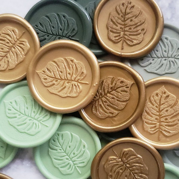 25 PACK | Tropical Monstera Palm Leaf Adhesive Backed Wax Seal | Self Adhesive Backed Wax Seal for Wedding, Quinceanera, Babyshower...