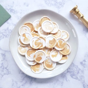 White & Gold Marbled Blank Adhesive-Backed Wax Seals