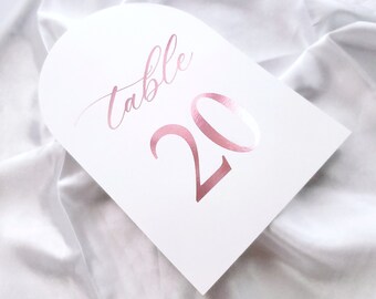Real Pink Foil 5x7 Arched Table Numbers