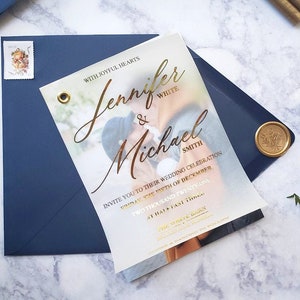 Gold Foiled Transparent Vellum and Photo Wedding Invitation Announcement
