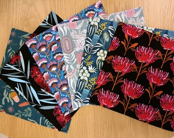 Australian made Table Napkins Serviettes set of 6 cotton Aussie Fabulous Flora