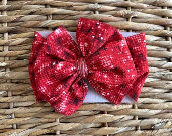 Rode Faux Pailletten Dubbele Strik Headwrap