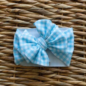 Blue and White Gingham Double Bow Headwrap