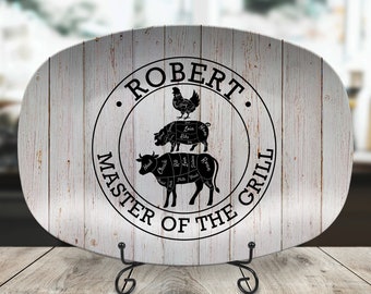 Grill Gifts Gifts for Grillers Rustic Blue Wood Design BBQ Gifts Personalized BBQ Grill Plate for Dad BBQ Grill