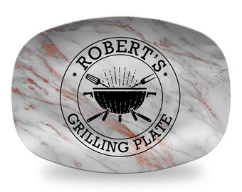 Grill Gifts Gifts for Grillers Rustic Blue Wood Design BBQ Gifts Personalized BBQ Grill Plate for Dad BBQ Grill