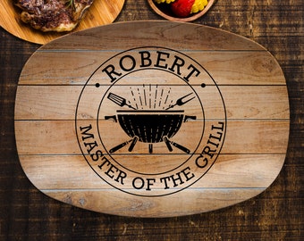 Grill Gifts Gifts for Grillers Rustic Blue Wood Design BBQ Gifts Personalized BBQ Grill Plate for Dad BBQ Grill