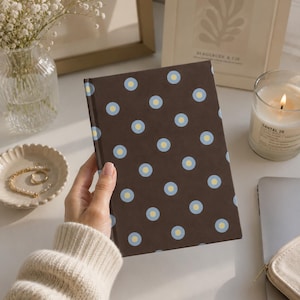 Blue Polka Dot Pattern Hardcover Journal | Brown Retro Circles Notebook