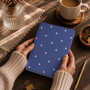 White Polka Dot Pattern Hardcover Journal | Blue Dot Notebook