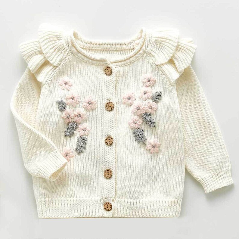 Hand Embroidered Knit Romper & Cardigan Set Baby Outfit Floral Etsy