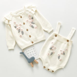 Hand Embroidered Knit Romper & Cardigan Set Baby Outfit Floral Set - Etsy