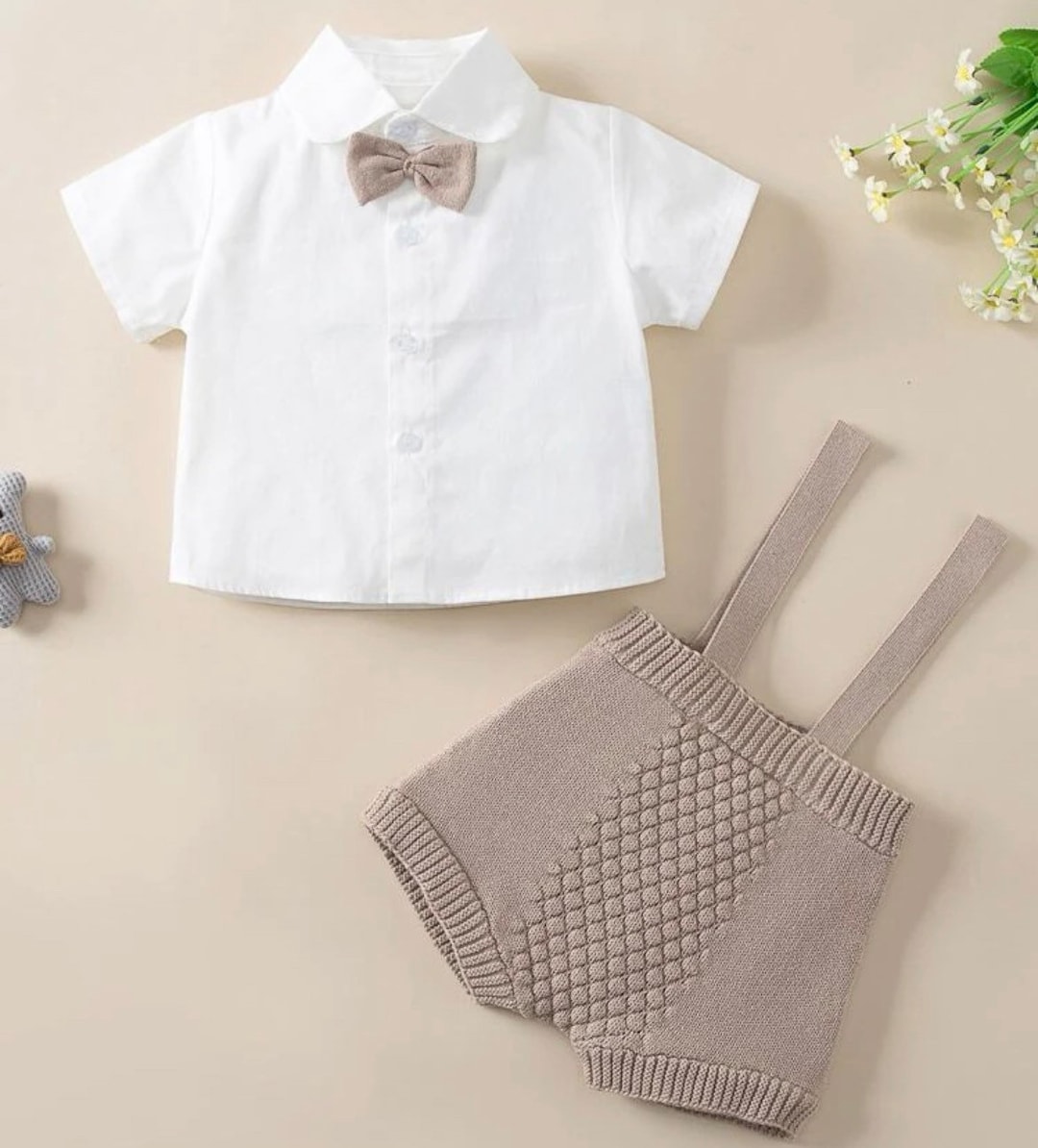Bow Tie Outfit Set Baby Boy Dress Shirt & Knit Suspender Etsy