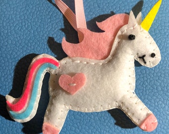 Hand-Crafted Felt Rainbow Unicorn Ornament