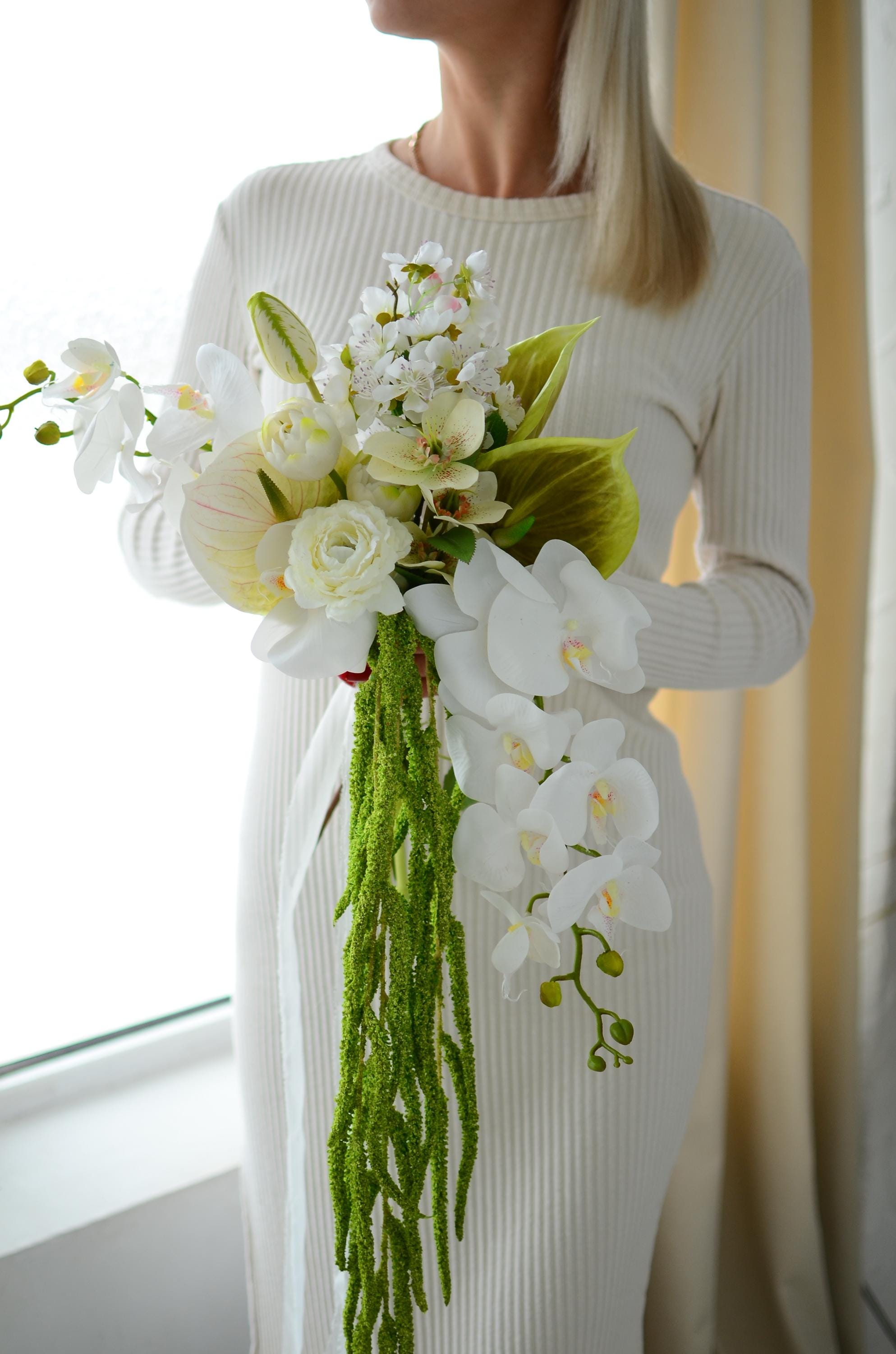 Anthurium Wedding Bouquet: White, Green Spring-summer Artificial