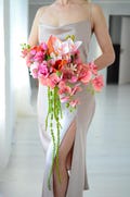 Pink Cascading Bridal Bouquet, Tropical Wedding Bouquet, Orchid Calla Lily Bouquet, Romantic Silk Wedding Flowers, Modern Bridal Bouquet product logo