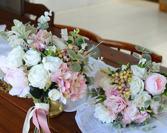 Buy Pink Peach Artificial Flower Wedding Bouquet: Boho Bridal