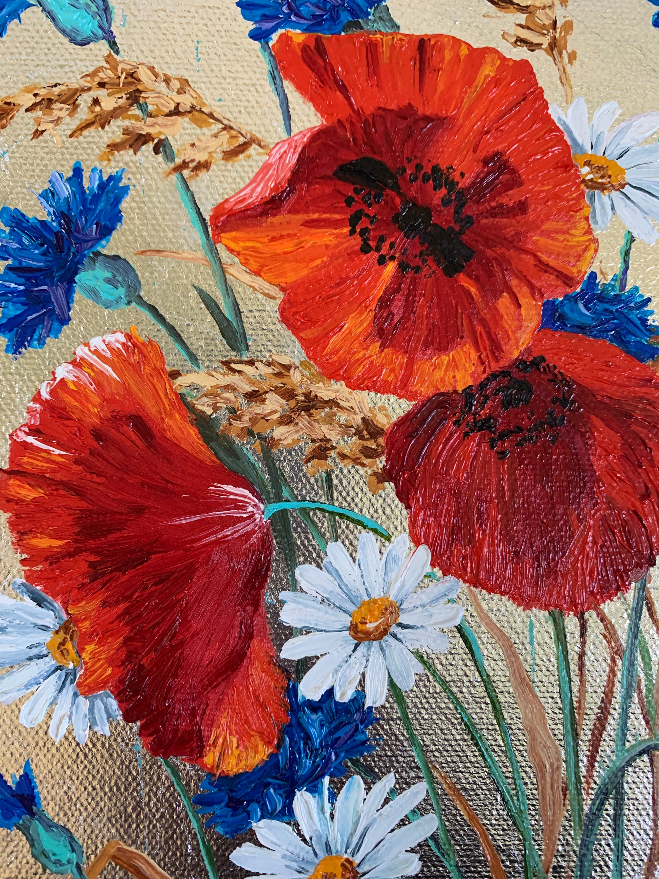 Poppies Painting Flowers Original Oil on Canvas Silver Leaf | Etsy