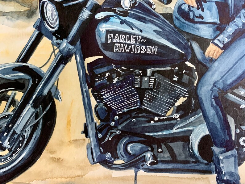Motorcycle Painting Harley Davidson Original Watercolor Dirt Etsy