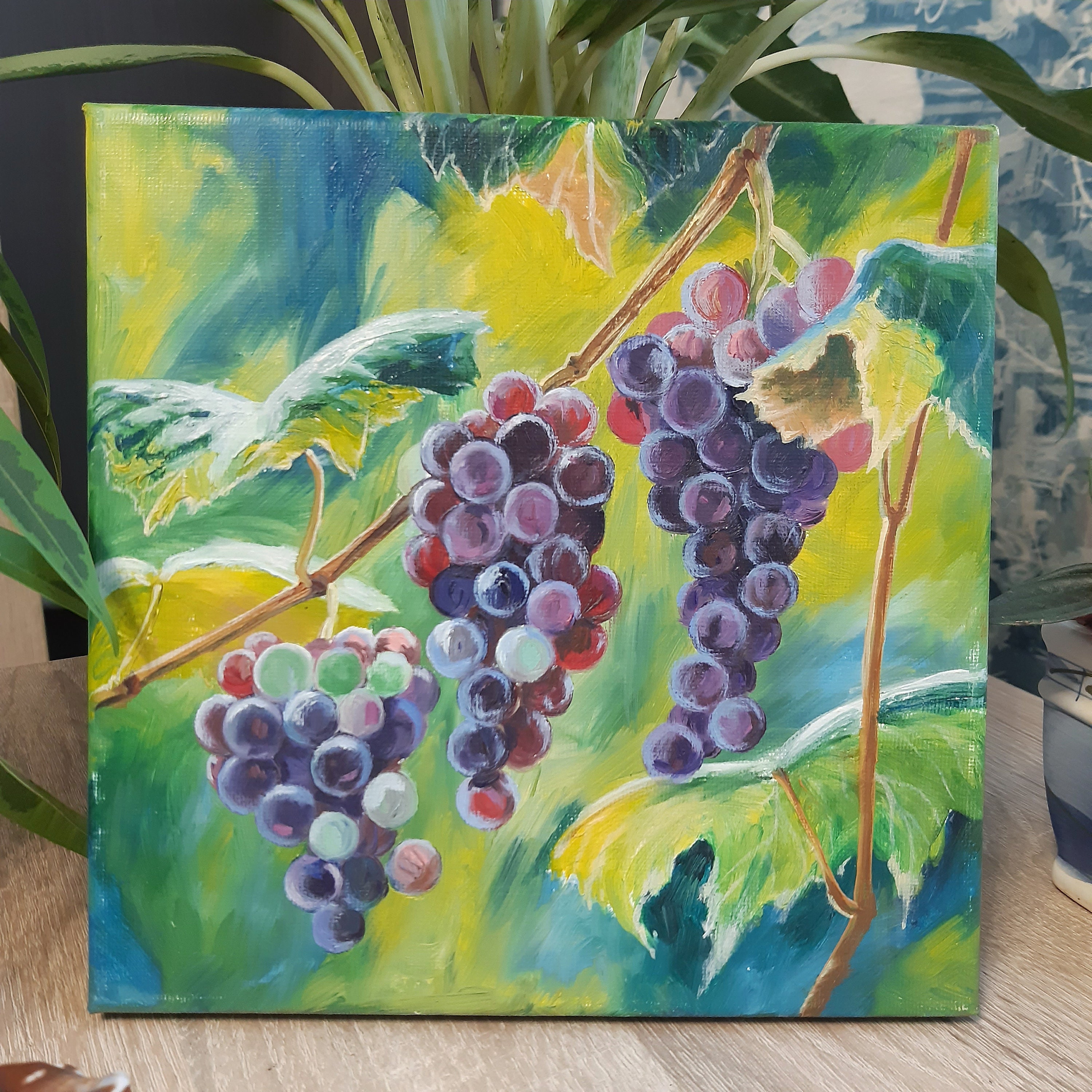 Grape Vine Painting Original Oil on Canvas Grapes Kitchen Wall Etsy