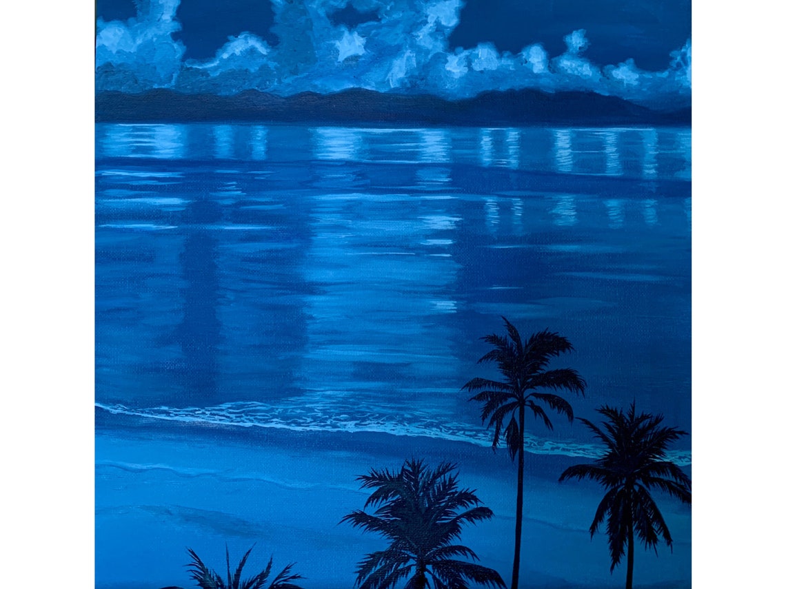 Laguna Beach Painting Original Art Night Seascape Original Etsy