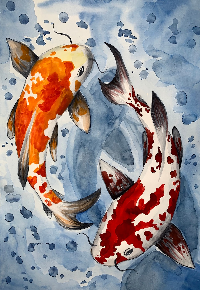 Koi Fisch Original Aquarell Kunstwerk Geschenk für ihn Wand Etsy