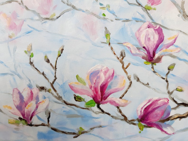 Magnolia Painting Oil on Canvas Original Art Floral Wall Art Etsy