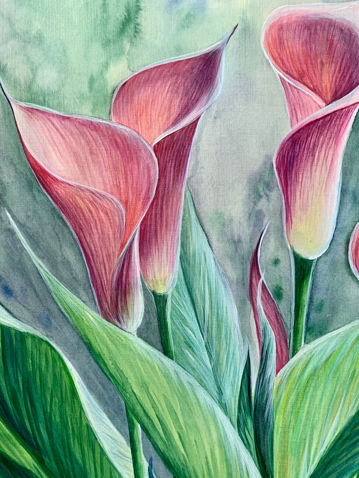 Calla Lily Painting Original Watercolor Flower Bouquet Floral Etsy