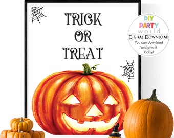 Halloween Trick or Treat Printable Sign | DIY Halloween Party Decoration | Halloween Signs | Instant Download  | Halloween Decor H1004