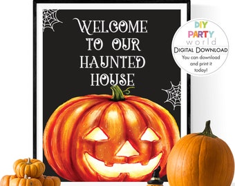 Printable Halloween Welcome Sign | Halloween Party Decorations | Welcome to our Haunted House Sign | Instant Download  | H1005