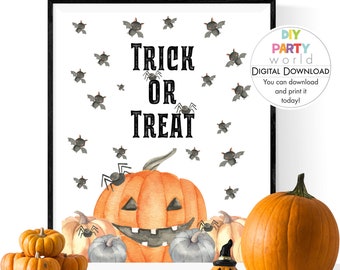 Halloween Trick or Treat Printable | DIY Halloween Party Decorations | Halloween Signs | Instant Download  | Halloween Decor H1002