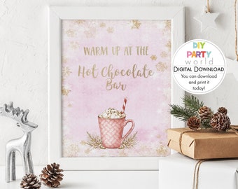 Hot Chocolate Bar Printable | Pink and Gold | Christmas Party | Winter Wedding Decoration | Digital Bar Sign | Instant Download | C1009