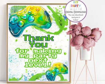 Gamer Party Thank You Sign, Printable Gaming Party Thank You Decor, Teenager Video Game Birthday, Digital Decoration, Instant Download B1010