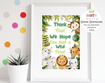 Safari Animals Thank You Sign Printable | Safari Animal Party Decoration | Jungle Animal Birthday | Kids Party |  Instant Download | B1005