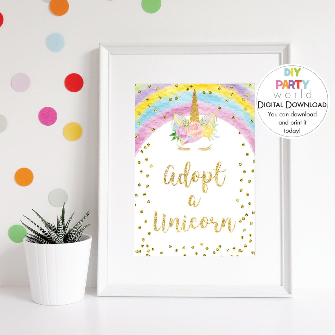 Adopt a Unicorn Sign Printable Gold Unicorn Birthday - Etsy