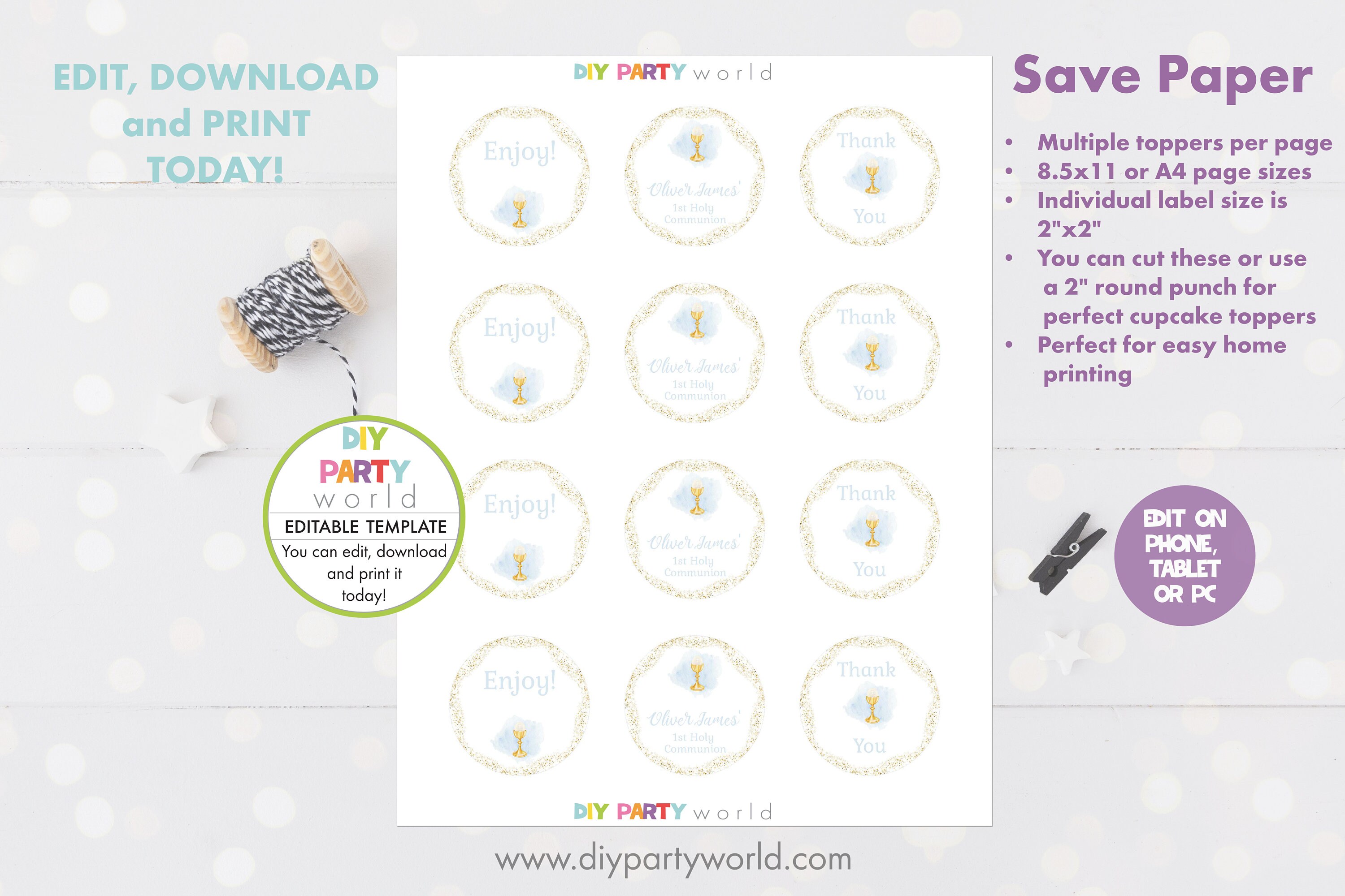 Editable First Communion Cupcake Toppers Cupcake Topper Etsy Ireland