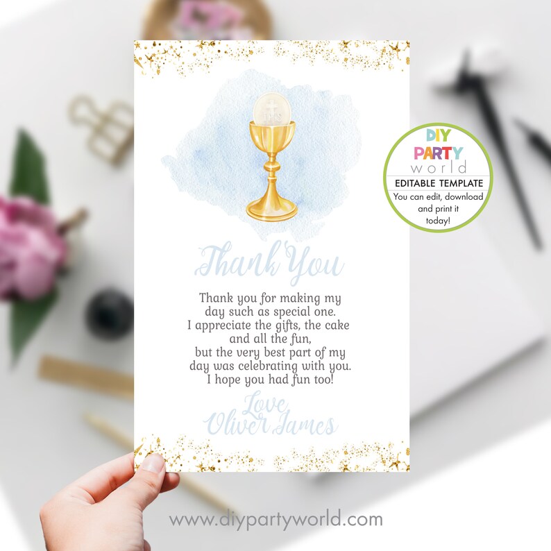 Editable First Communion Thank You Card Boys Holy Communion Etsy Ireland
