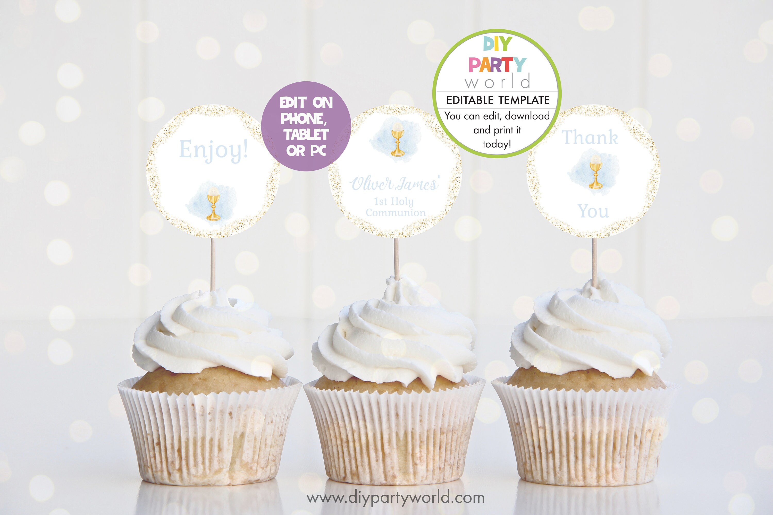 Editable First Communion Cupcake Toppers Cupcake Topper Etsy Ireland