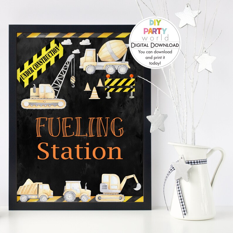 Construction Fueling Station Party Sign Printable - Etsy