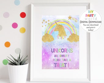Printable Unicorn Treat Sign | Gold Unicorns are Sweet Table Sign | Rainbow Unicorn Decor | Girls Birthday Party | Instant Download | B1006