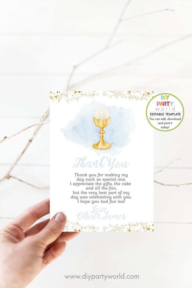 Editable First Communion Thank You Card Boys Holy Communion Etsy Ireland