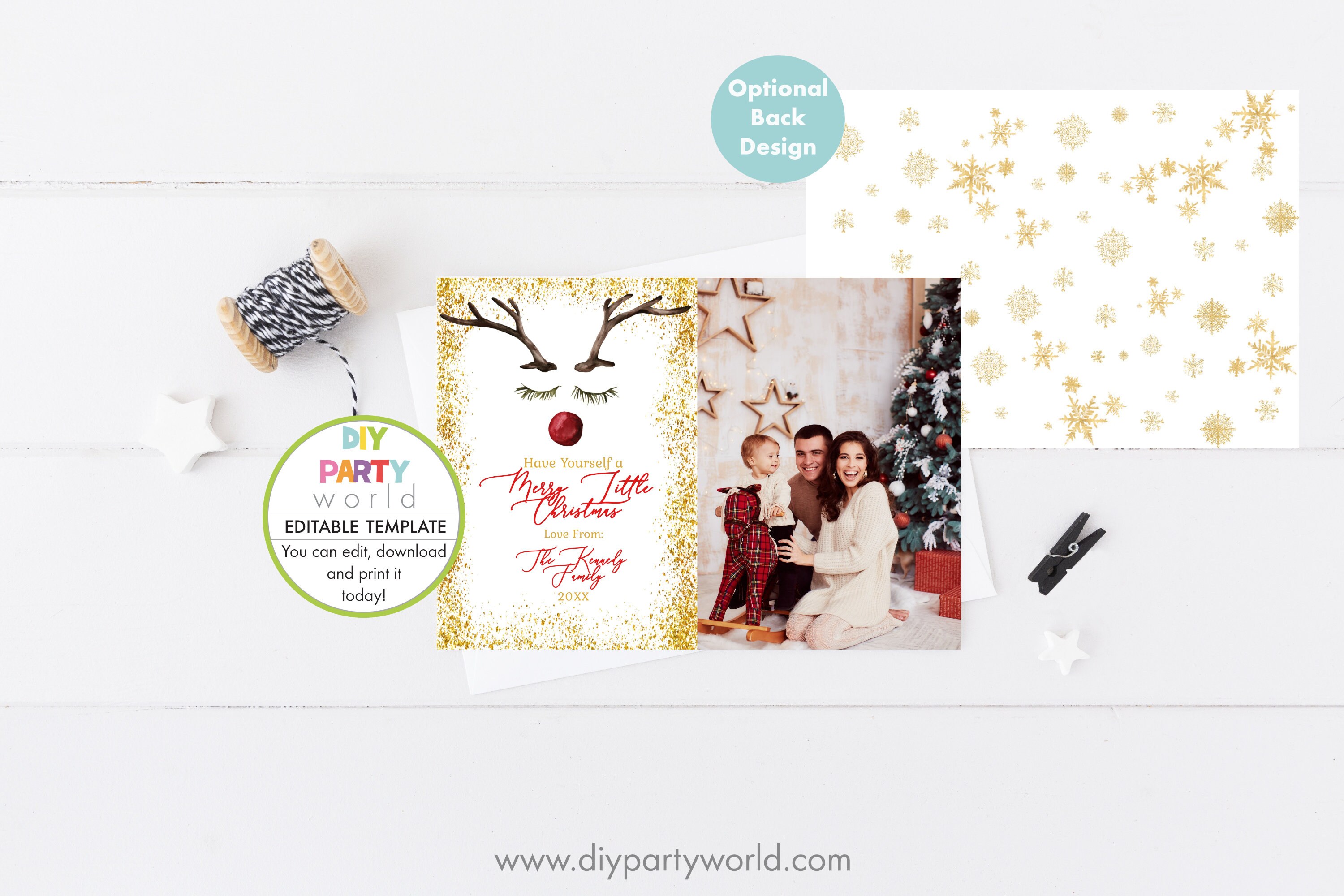 Christmas Photo Card, Reindeer Photo Christmas Card, Editable Card ...