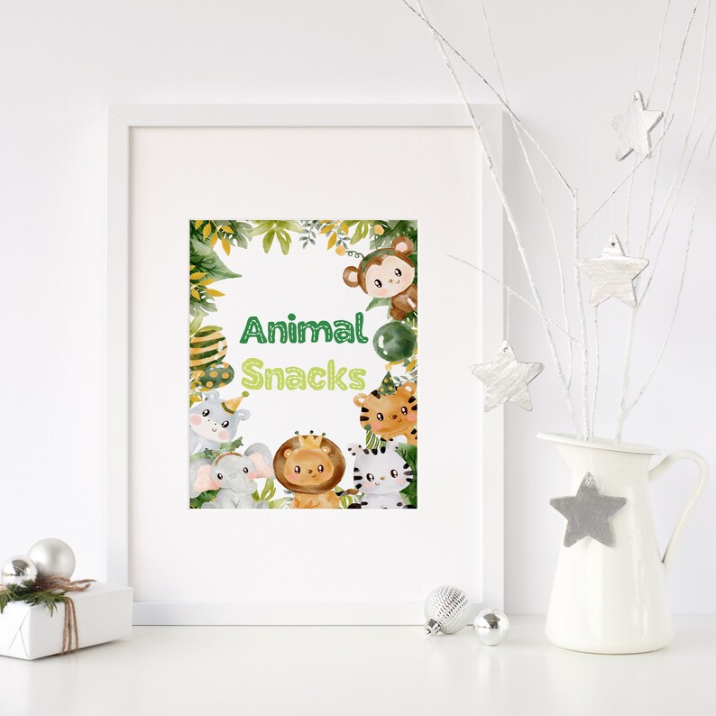 Safari Animal Snacks Sign Printable Safari Animal Table | Etsy