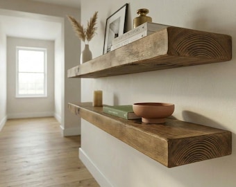 Rustic Chunky Floating Shelf- 145mm  Deep-Solid Wood -fixings included -lengths 30cm - 150cm-5 finish options
