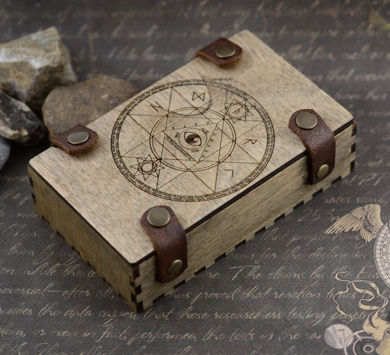 Wood Tarot card box Witchcraft box Engraved wood box Tarot Etsy