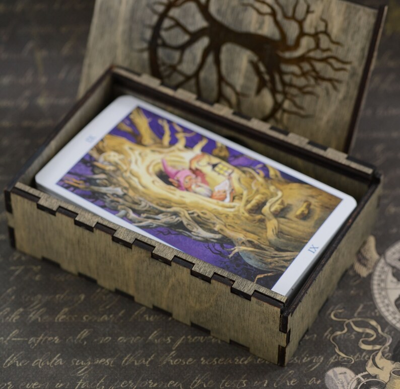 Wood Tarot deck box Large Tarot card box 3 x 5 Engraved wooden Etsy