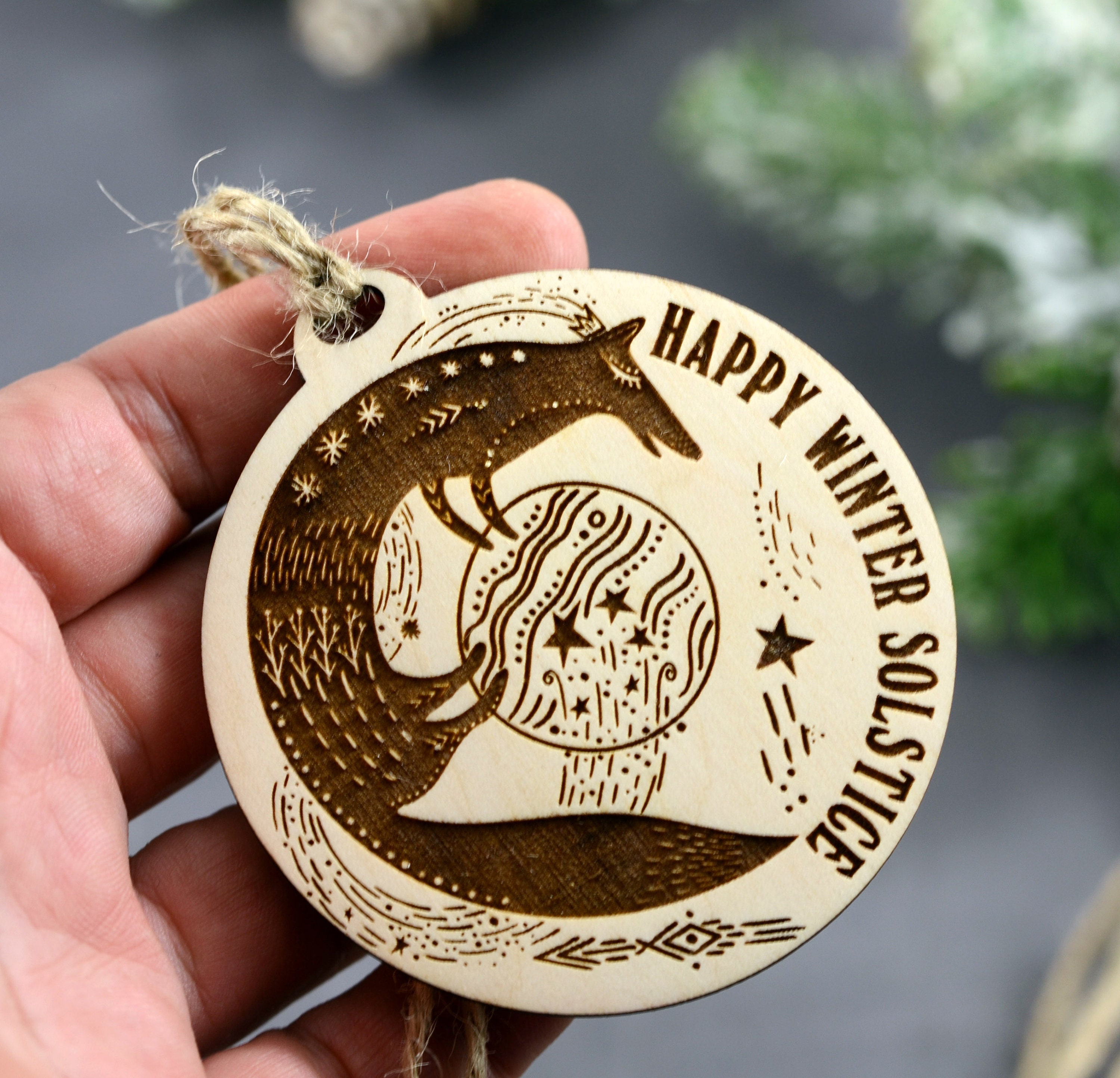 Set of 3 Pagan Yule tree ornaments Winter solstice decoration Etsy