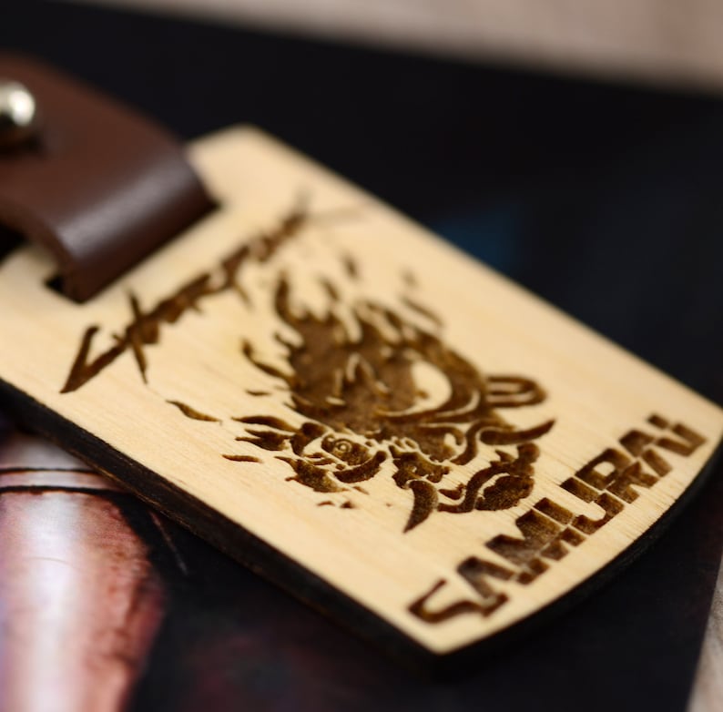 Cyberpunk 2077 Samurai keychain Wood keychain for men Anniversary gift for boyfriend Gift for gamer