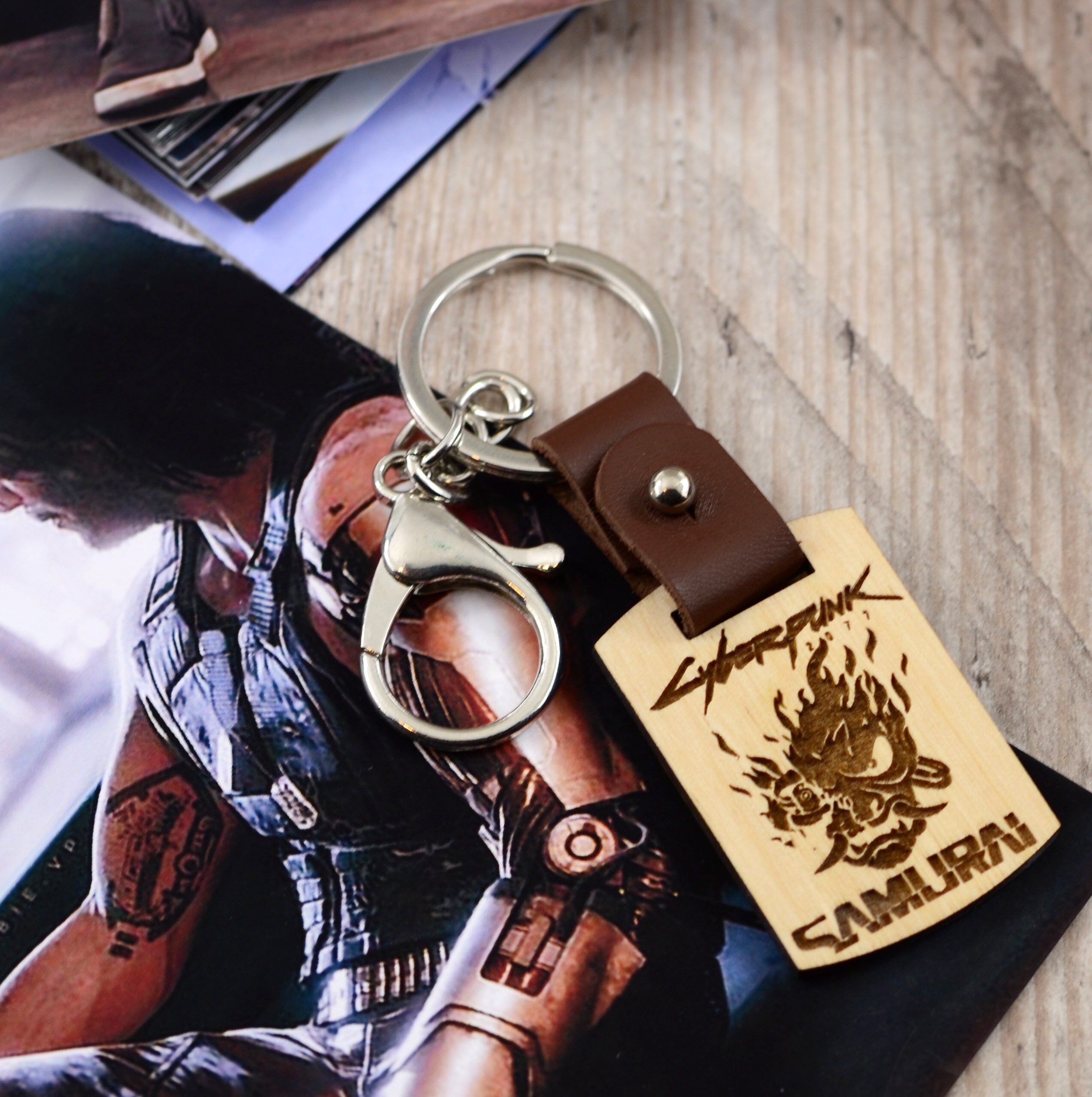 Cyberpunk 2077 Samurai keychain Wood keychain for men Etsy