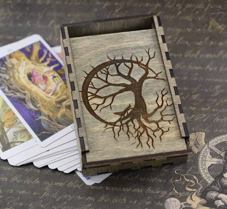 Wood Tarot deck box Large Tarot card box 3 x 5 Engraved wooden Etsy